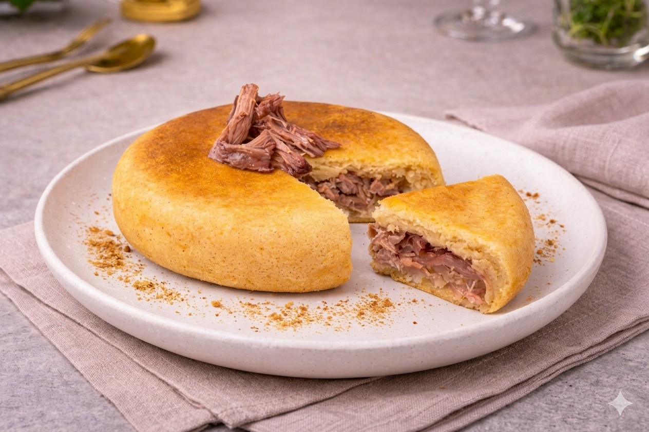 Pão Move recheado cortado ao meio sobre prato claro